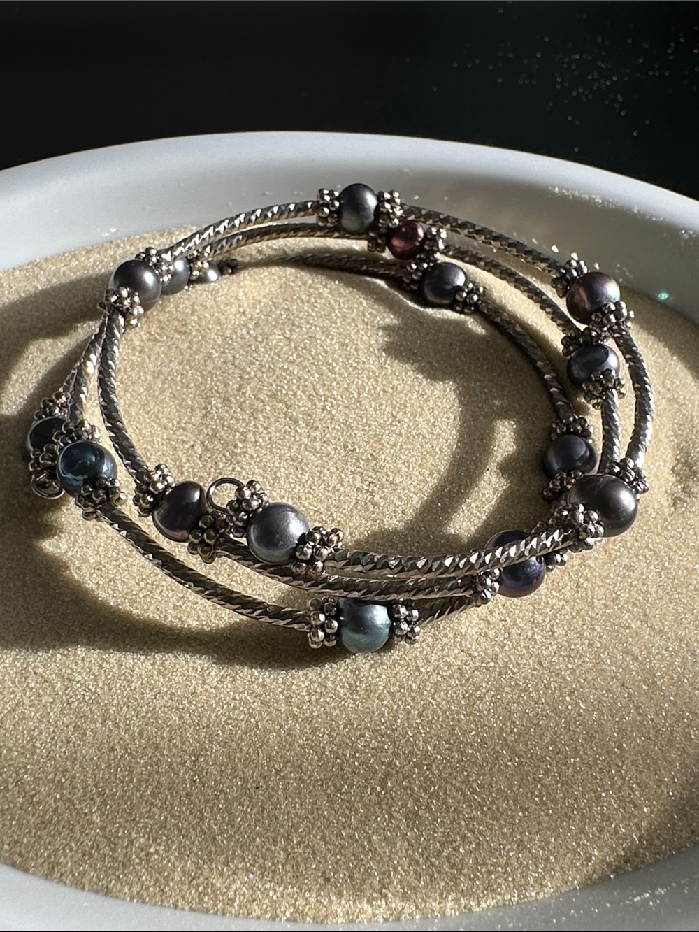 Silver toned Multi-Strand multicolor Pearl Wrap Bracelet